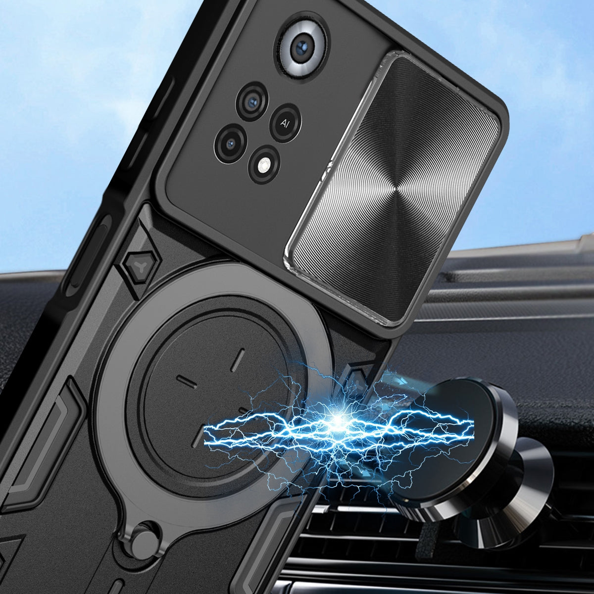 Xiaomi Poco X4 Pro 5G Magnetic Holder CD Texture Sliding Camshield Phone Case, TPU PC Shockproof Cover