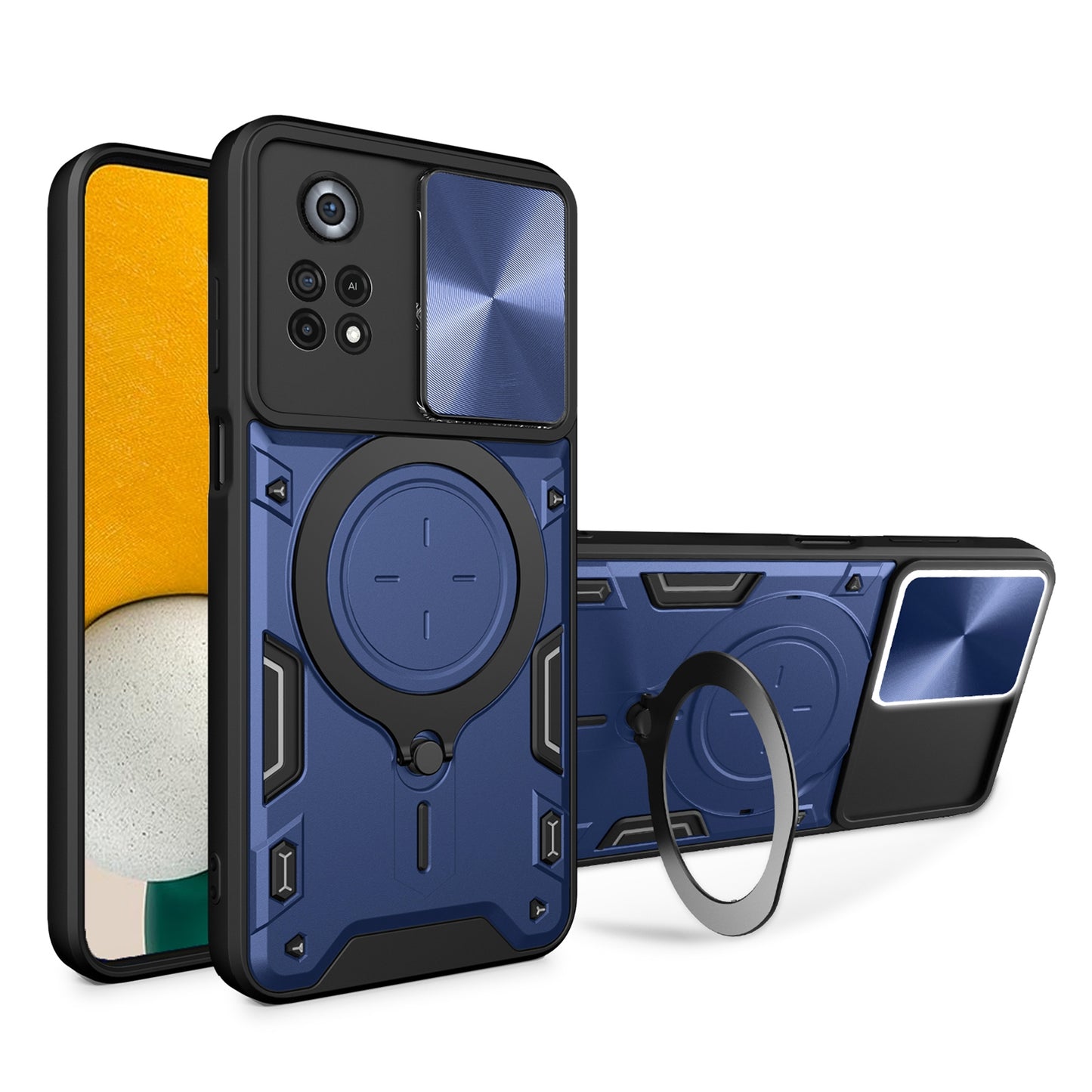 Xiaomi Poco X4 Pro 5G Magnetic Holder CD Texture Sliding Camshield Phone Case, TPU PC Shockproof Cover