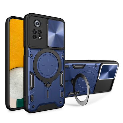 Xiaomi Poco X4 Pro 5G Magnetic Holder CD Texture Sliding Camshield Phone Case, TPU PC Shockproof Cover