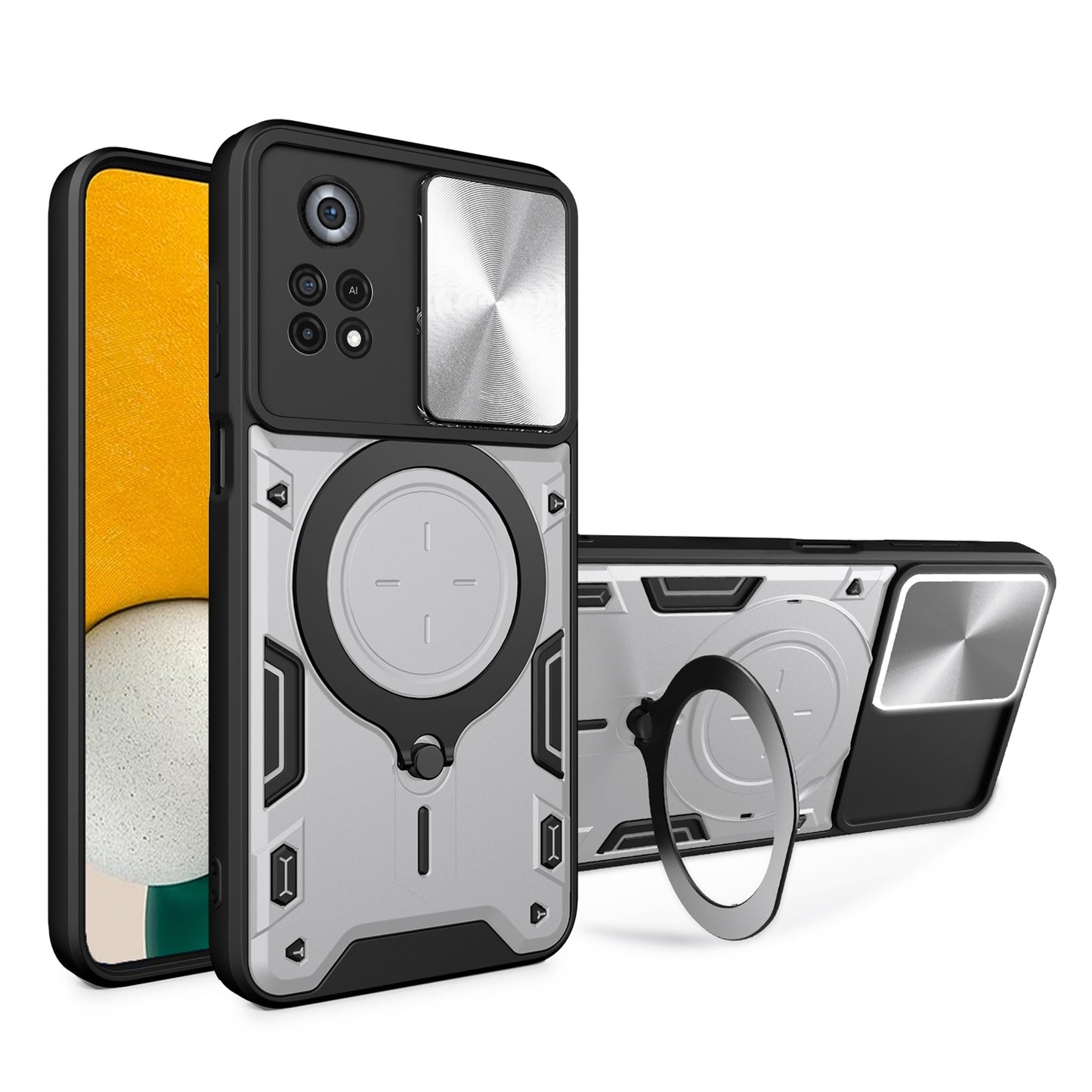Xiaomi Poco X4 Pro 5G Magnetic Holder CD Texture Sliding Camshield Phone Case, TPU PC Shockproof Cover