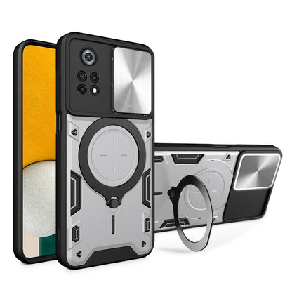 Xiaomi Poco X4 Pro 5G Magnetic Holder CD Texture Sliding Camshield Phone Case, TPU PC Shockproof Cover