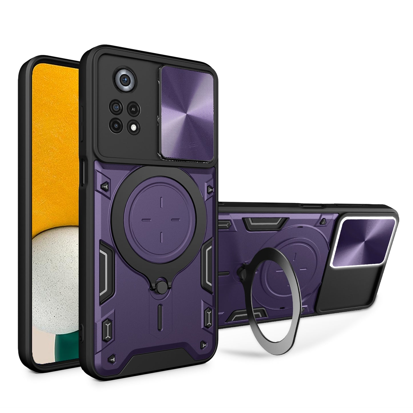 Xiaomi Poco X4 Pro 5G Magnetic Holder CD Texture Sliding Camshield Phone Case, TPU PC Shockproof Cover