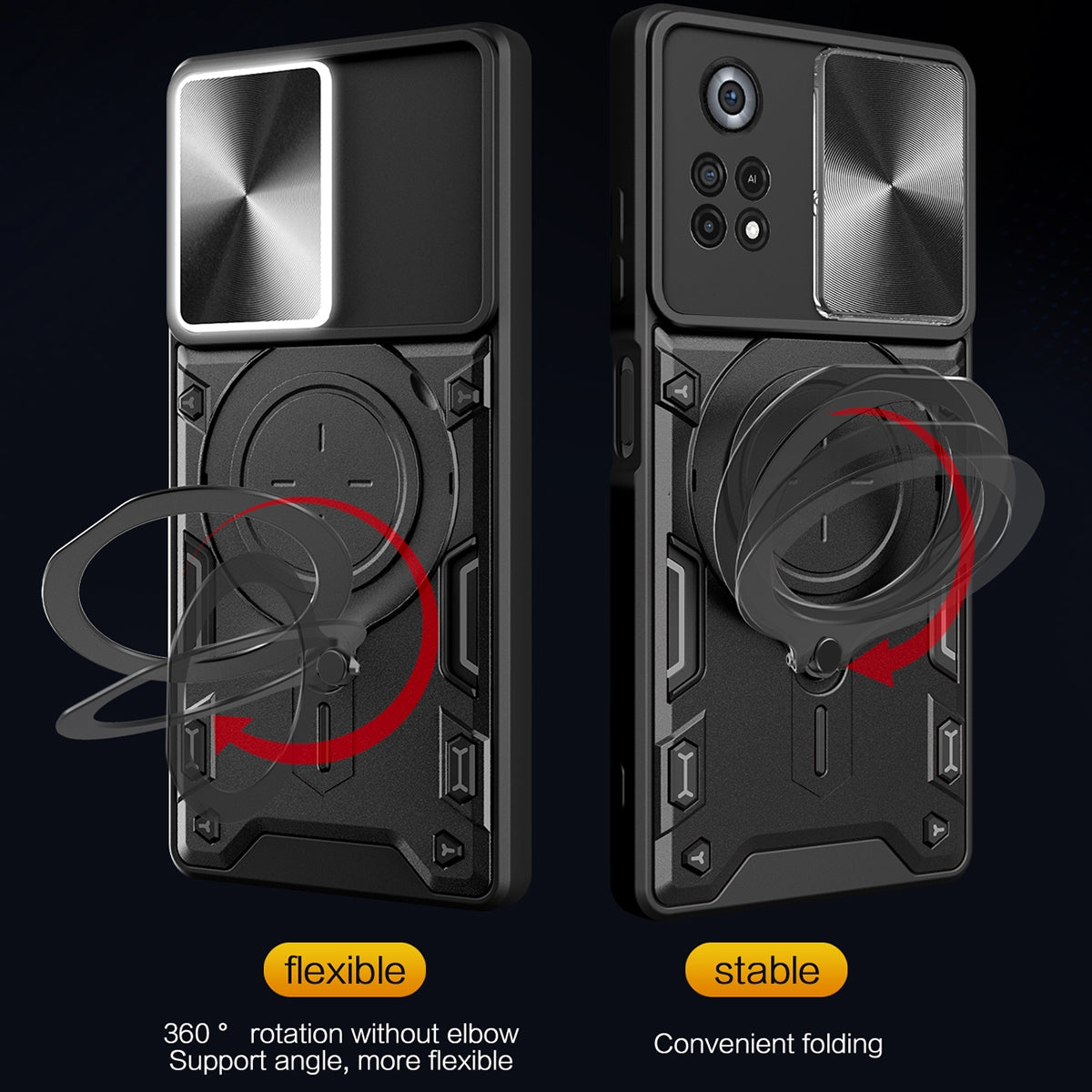 Xiaomi Poco X4 Pro 5G Magnetic Holder CD Texture Sliding Camshield Phone Case, TPU PC Shockproof Cover