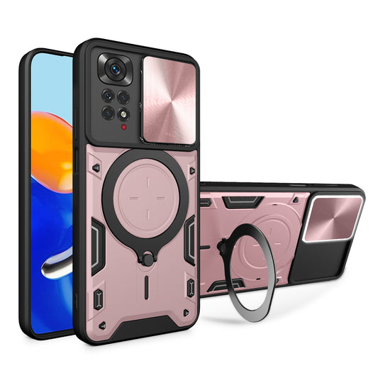 Xiaomi Redmi Note 11 4G Magnetic Holder CD Texture Sliding Camshield Phone Case, TPU PC Shockproof Cover