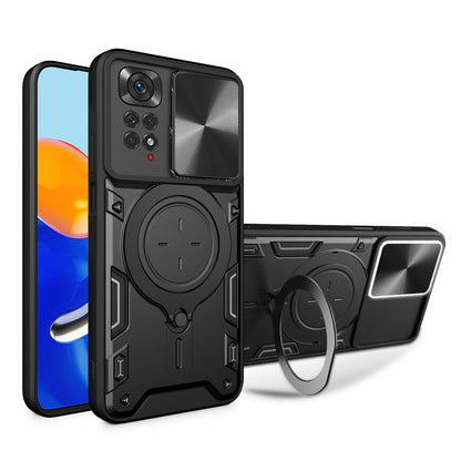 Xiaomi Redmi Note 11 4G Magnetic Holder CD Texture Sliding Camshield Phone Case, TPU PC Shockproof Cover