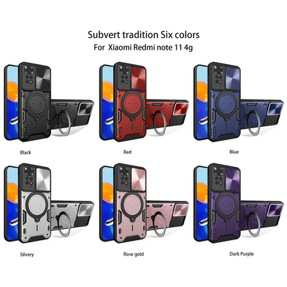 Xiaomi Redmi Note 11 4G Magnetic Holder CD Texture Sliding Camshield Phone Case, TPU PC Shockproof Cover