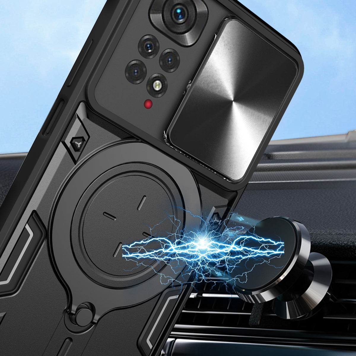 Xiaomi Redmi Note 11 4G Magnetic Holder CD Texture Sliding Camshield Phone Case, TPU PC Shockproof Cover