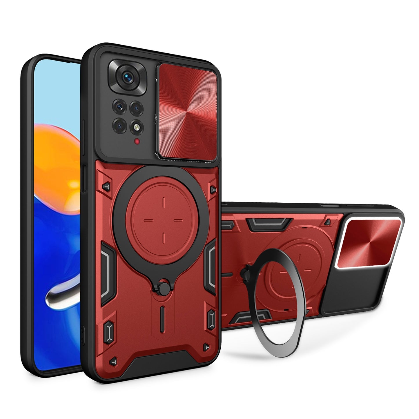Xiaomi Redmi Note 11 4G Magnetic Holder CD Texture Sliding Camshield Phone Case, TPU PC Shockproof Cover