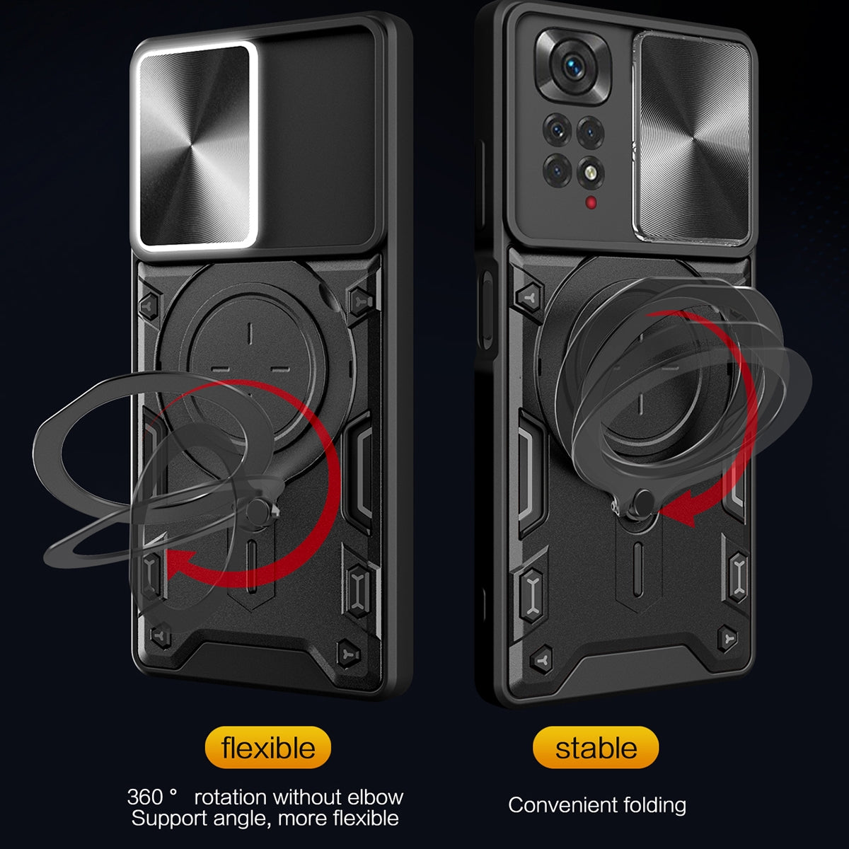 Xiaomi Redmi Note 11 4G Magnetic Holder CD Texture Sliding Camshield Phone Case, TPU PC Shockproof Cover