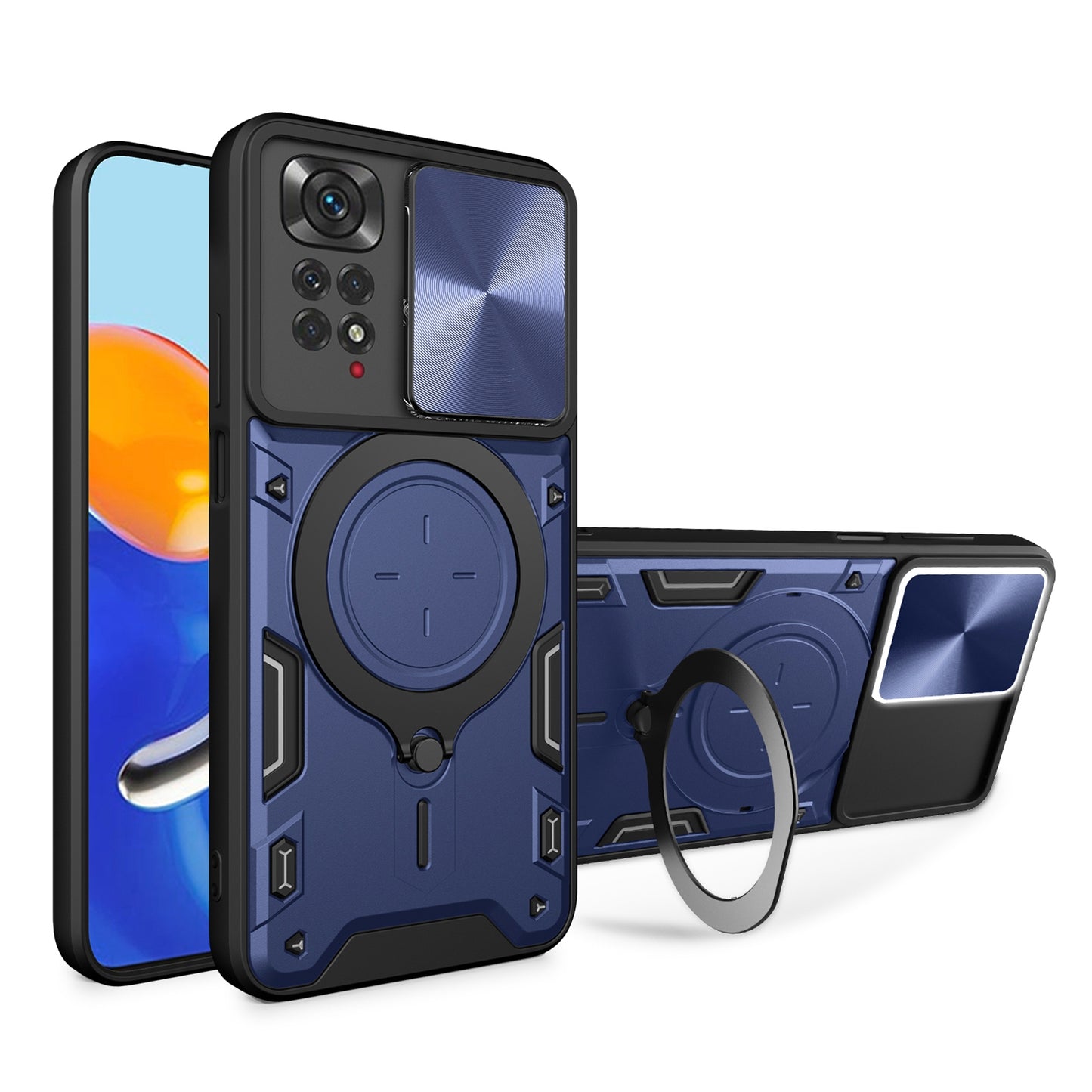 Xiaomi Redmi Note 11 4G Magnetic Holder CD Texture Sliding Camshield Phone Case, TPU PC Shockproof Cover