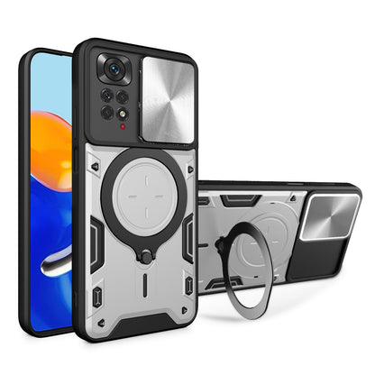 Xiaomi Redmi Note 11 4G Magnetic Holder CD Texture Sliding Camshield Phone Case, TPU PC Shockproof Cover