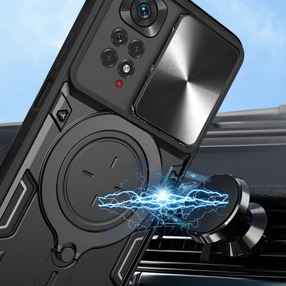 Xiaomi Redmi Note 11 4G Magnetic Holder CD Texture Sliding Camshield Phone Case, TPU PC Shockproof Cover