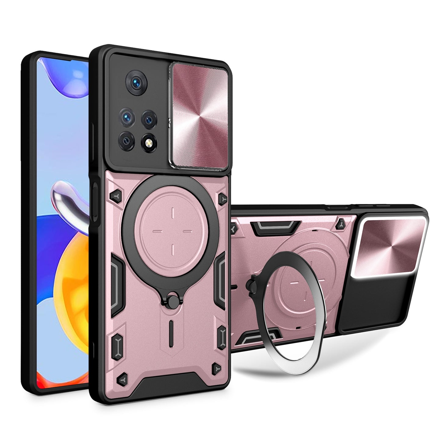 Xiaomi Redmi Note 11 Pro Magnetic Holder CD Texture Sliding Camshield Phone Case, TPU PC Shockproof Cover