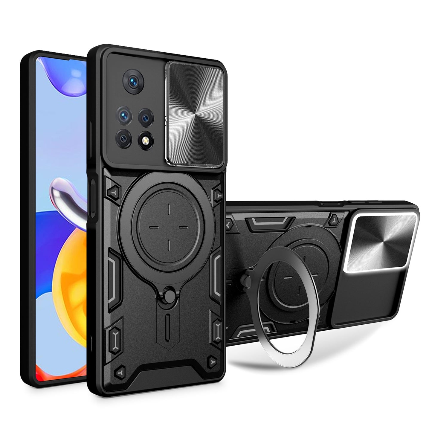 Xiaomi Redmi Note 11 Pro Magnetic Holder CD Texture Sliding Camshield Phone Case, TPU PC Shockproof Cover