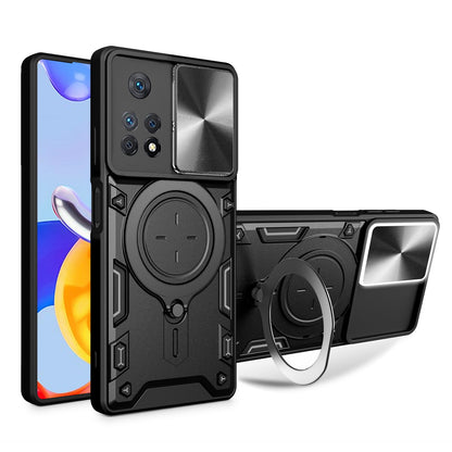 Xiaomi Redmi Note 11 Pro Magnetic Holder CD Texture Sliding Camshield Phone Case, TPU PC Shockproof Cover