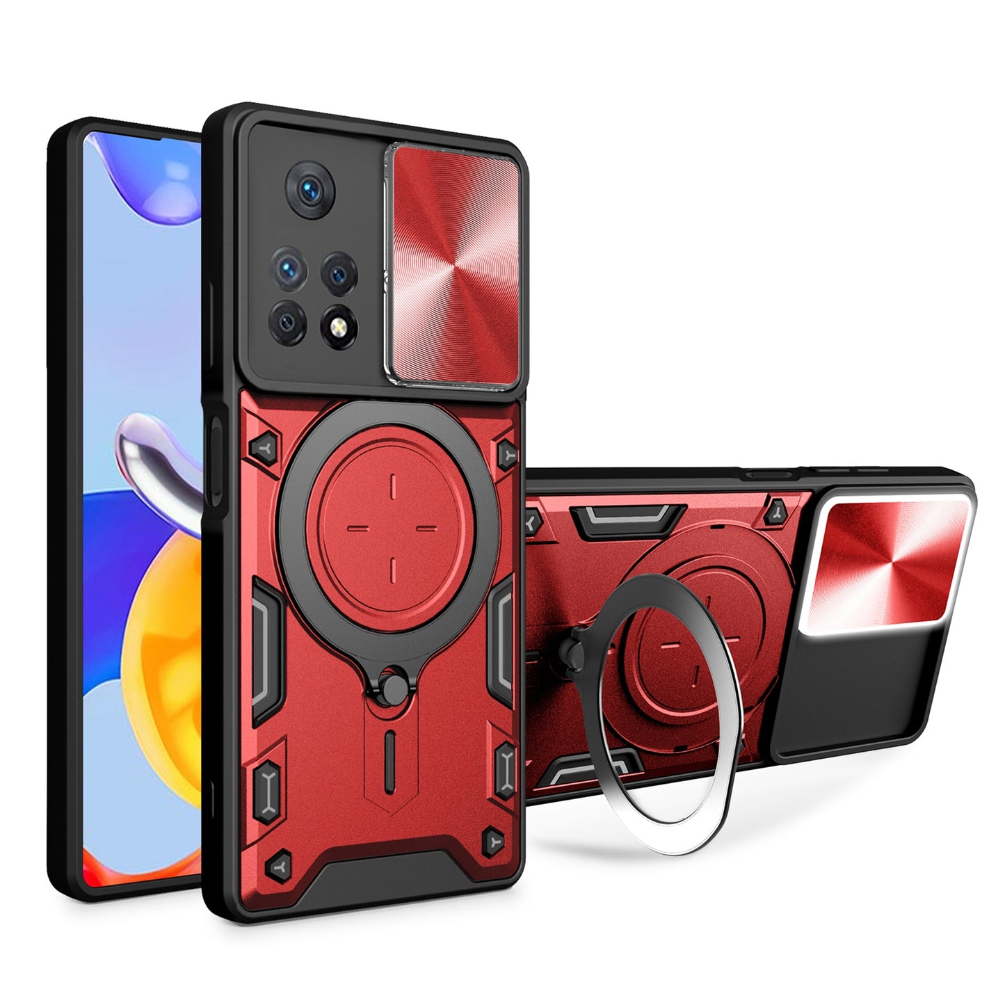 Xiaomi Redmi Note 11 Pro Magnetic Holder CD Texture Sliding Camshield Phone Case, TPU PC Shockproof Cover