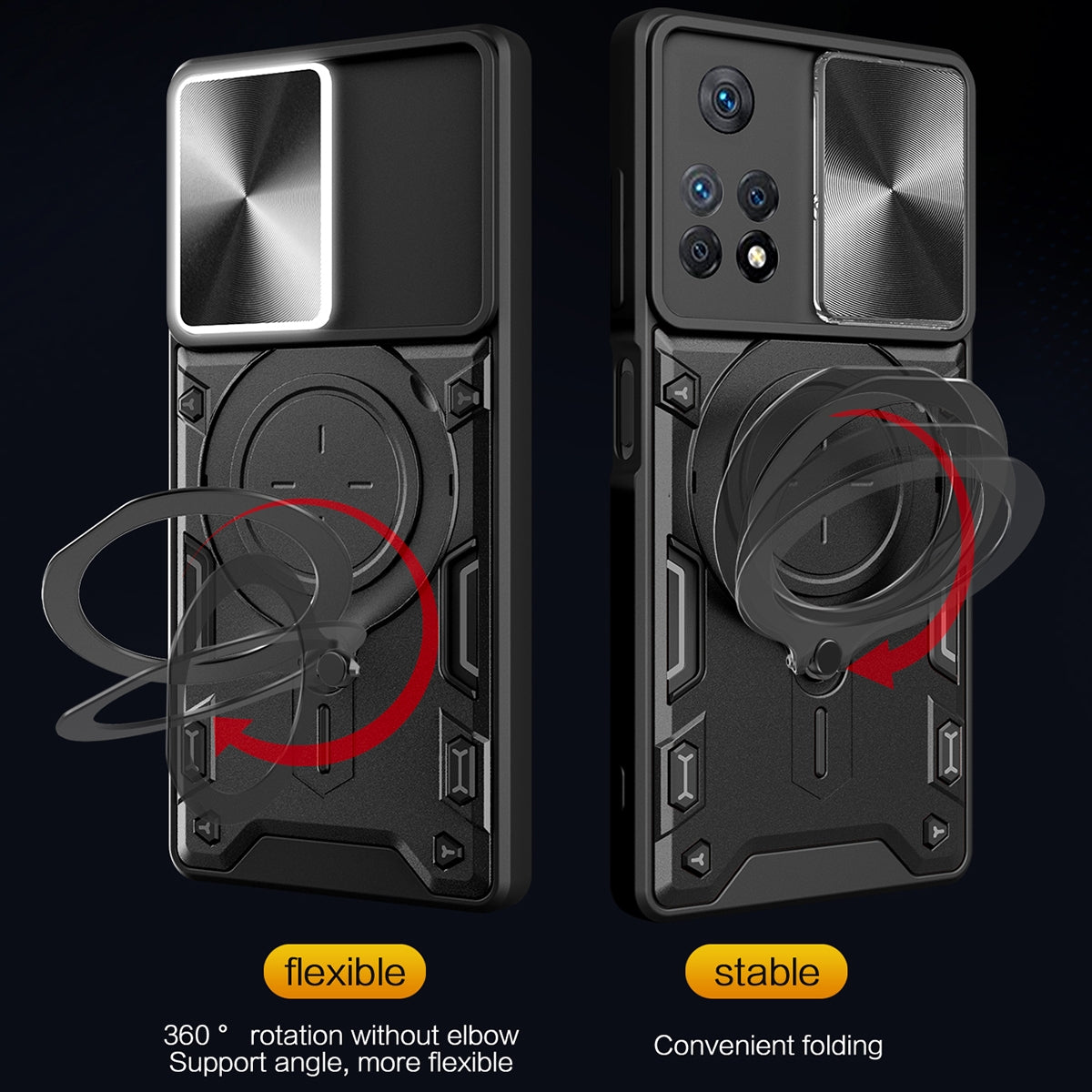 Xiaomi Redmi Note 11 Pro Magnetic Holder CD Texture Sliding Camshield Phone Case, TPU PC Shockproof Cover