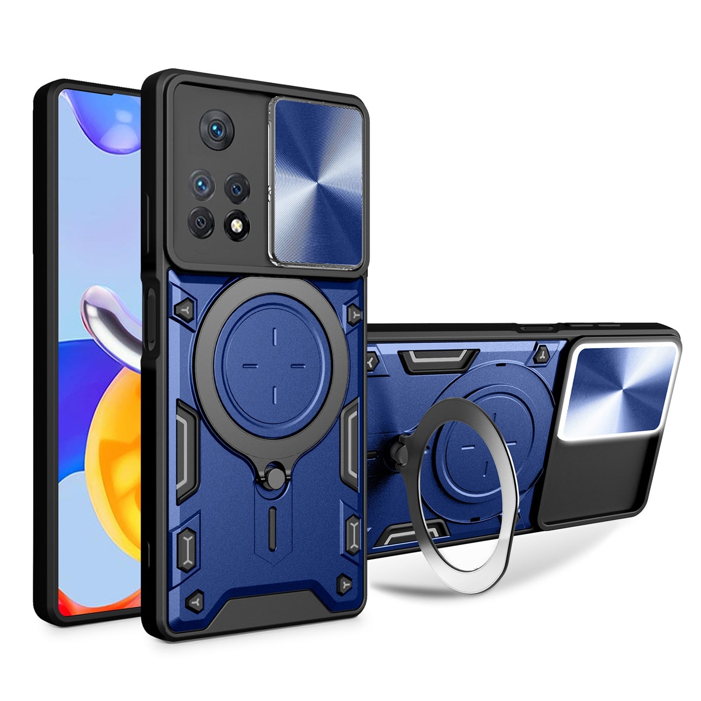 Xiaomi Redmi Note 11 Pro Magnetic Holder CD Texture Sliding Camshield Phone Case, TPU PC Shockproof Cover