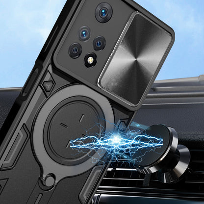 Xiaomi Redmi Note 11 Pro Magnetic Holder CD Texture Sliding Camshield Phone Case, TPU PC Shockproof Cover
