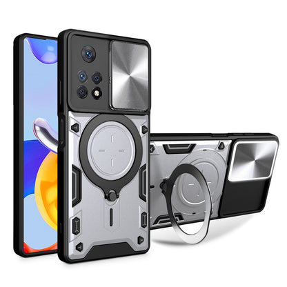 Xiaomi Redmi Note 11 Pro Magnetic Holder CD Texture Sliding Camshield Phone Case, TPU PC Shockproof Cover