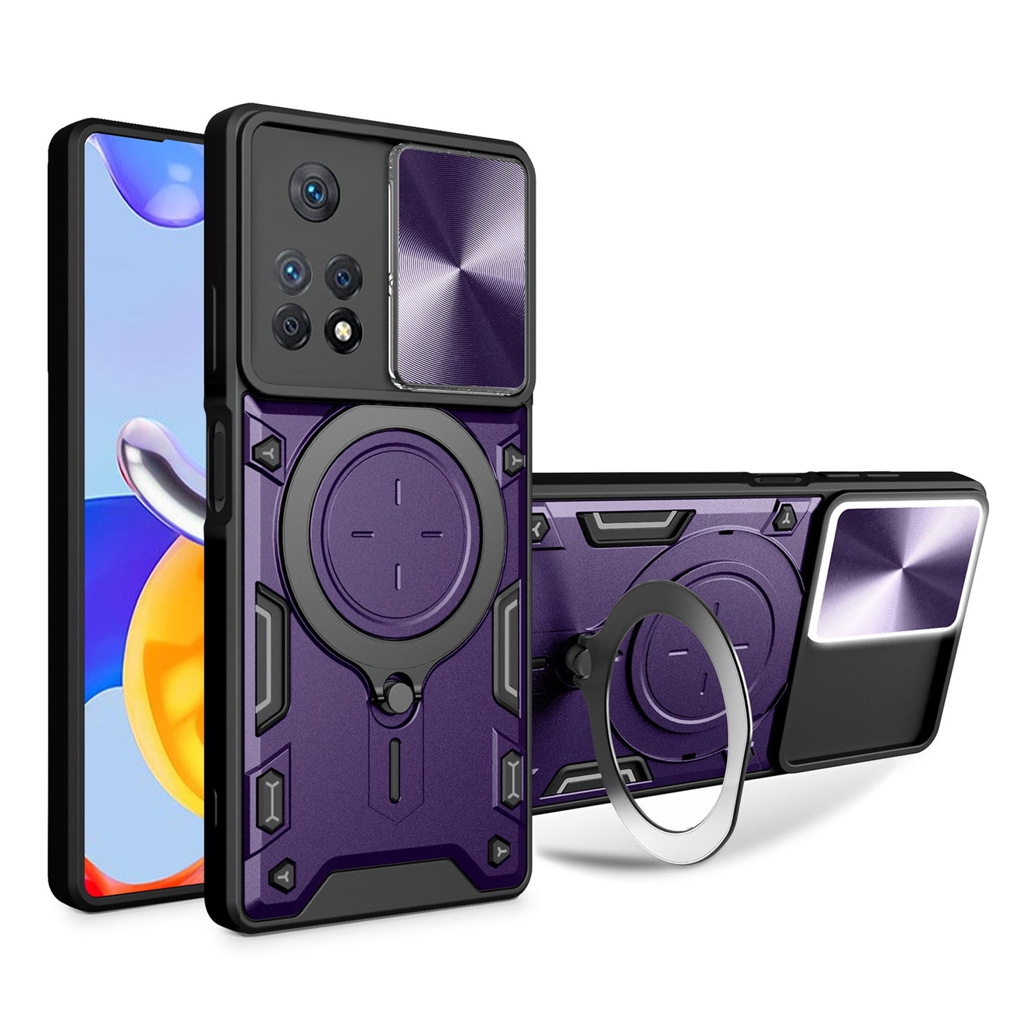 Xiaomi Redmi Note 11 Pro Magnetic Holder CD Texture Sliding Camshield Phone Case, TPU PC Shockproof Cover