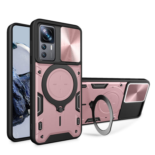 Xiaomi 12T Magnetic Holder CD Texture Sliding Camshield Phone Case, TPU PC Shockproof Cover