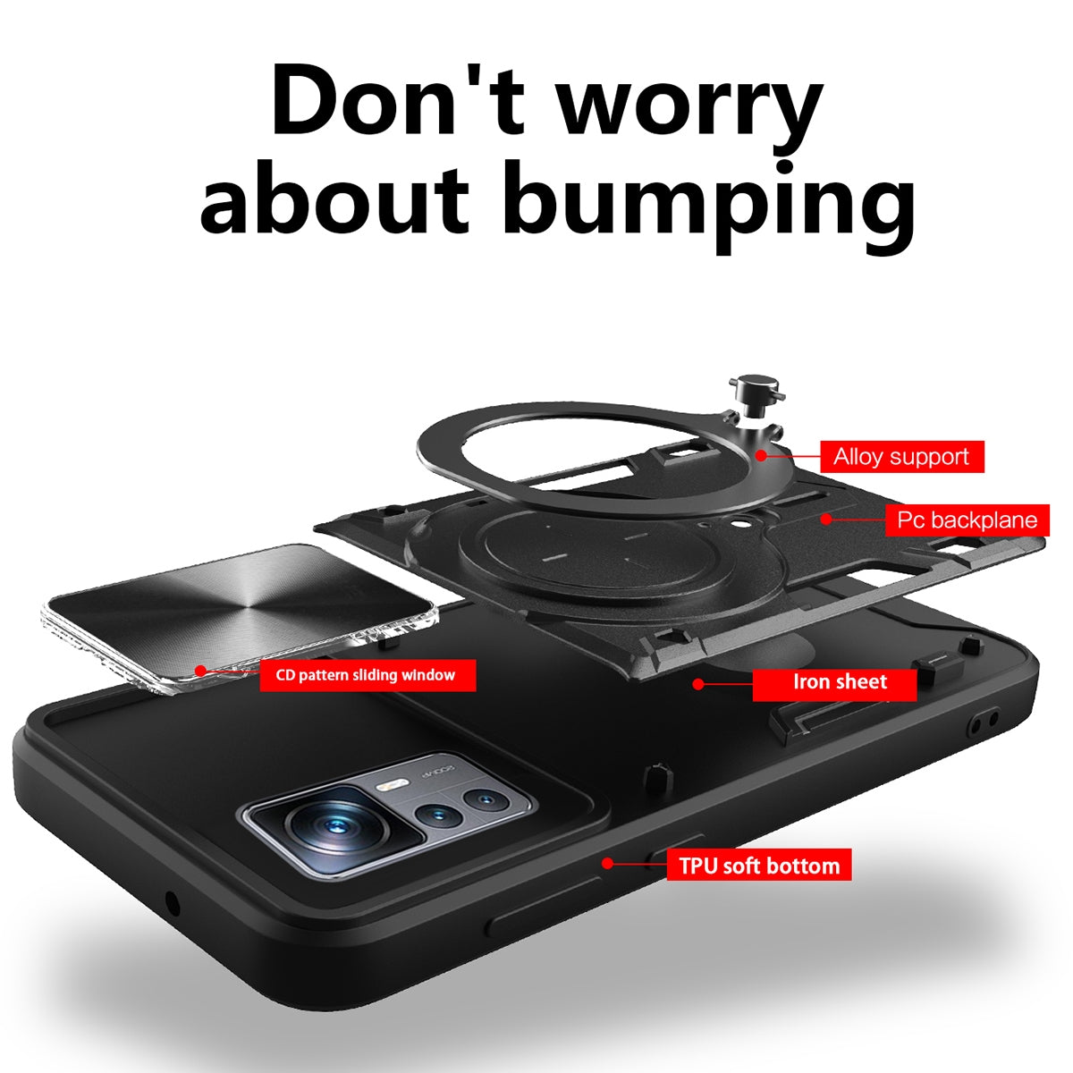 Xiaomi 12T Pro Magnetic Holder CD Texture Sliding Camshield Phone Case, TPU PC Shockproof Cover