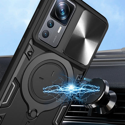Xiaomi 12T Magnetic Holder CD Texture Sliding Camshield Phone Case, TPU PC Shockproof Cover