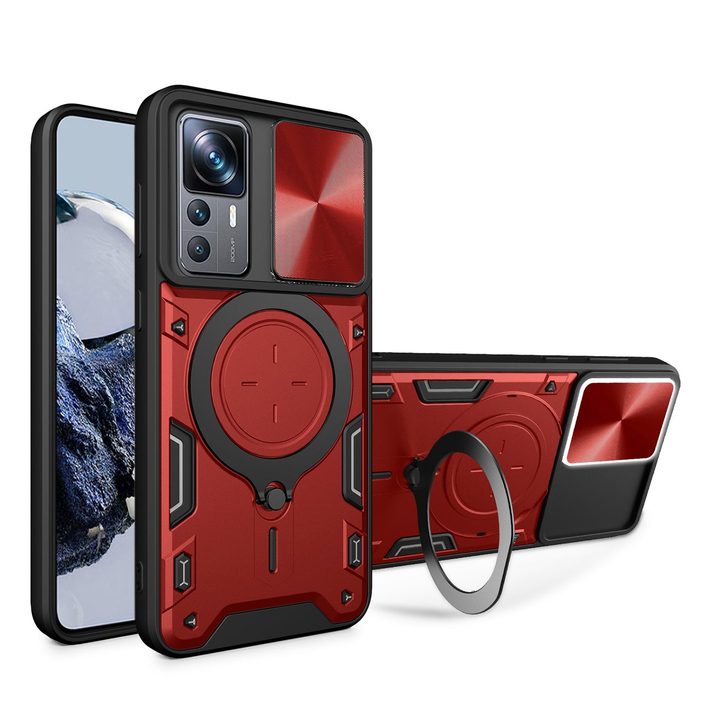 Xiaomi 12T Magnetic Holder CD Texture Sliding Camshield Phone Case, TPU PC Shockproof Cover