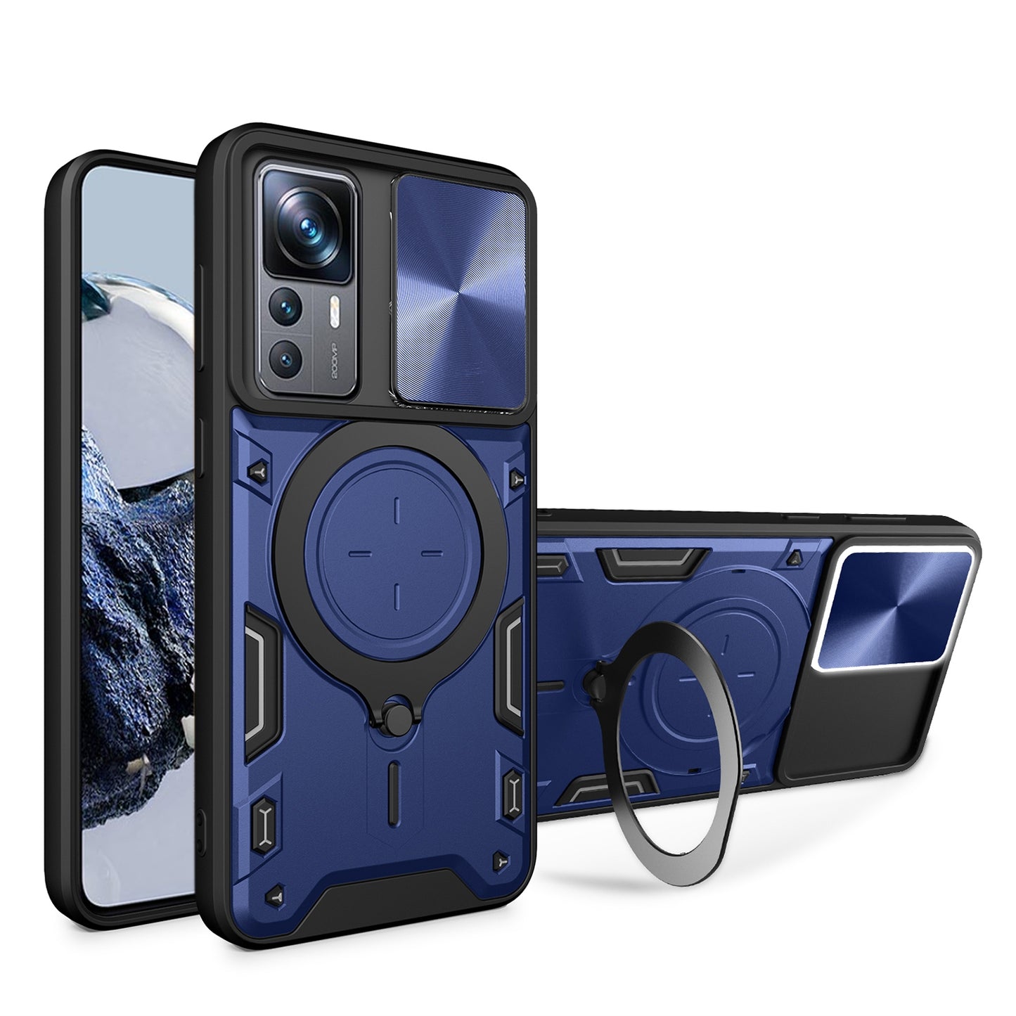 Xiaomi 12T Magnetic Holder CD Texture Sliding Camshield Phone Case, TPU PC Shockproof Cover