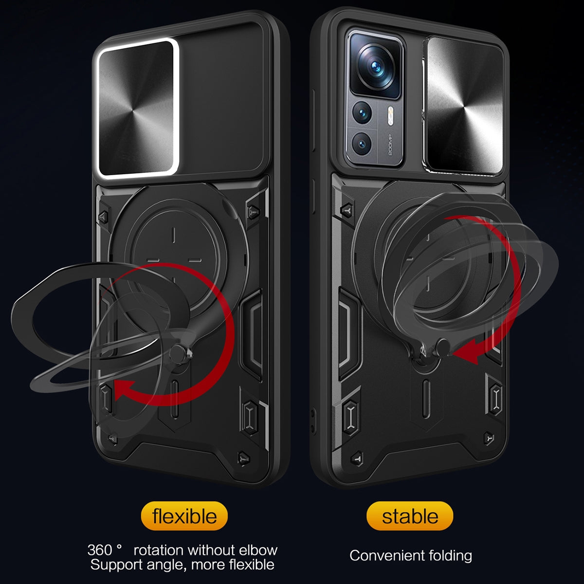 Xiaomi 12T Magnetic Holder CD Texture Sliding Camshield Phone Case, TPU PC Shockproof Cover