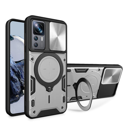 Xiaomi 12T Pro Magnetic Holder CD Texture Sliding Camshield Phone Case, TPU PC Shockproof Cover