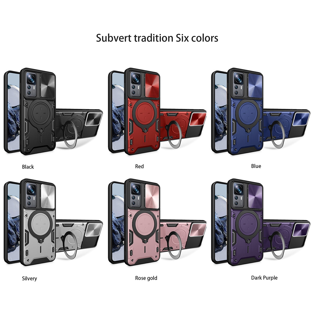 Xiaomi 12T Pro Magnetic Holder CD Texture Sliding Camshield Phone Case, TPU PC Shockproof Cover