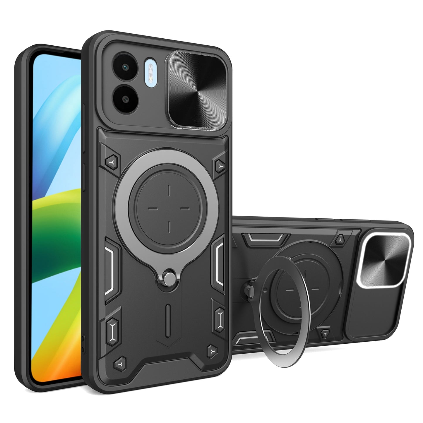 Xiaomi Redmi A1 4G Magnetic Holder CD Texture Sliding Camshield Phone Case, TPU PC Shockproof Cover