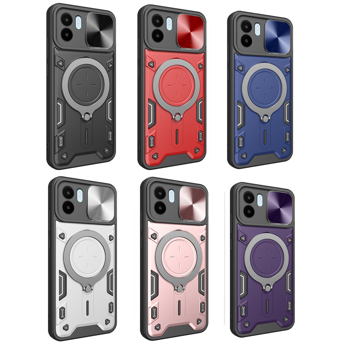 Xiaomi Redmi A1 4G Magnetic Holder CD Texture Sliding Camshield Phone Case, TPU PC Shockproof Cover