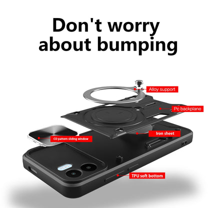 Xiaomi Redmi A1 4G Magnetic Holder CD Texture Sliding Camshield Phone Case, TPU PC Shockproof Cover
