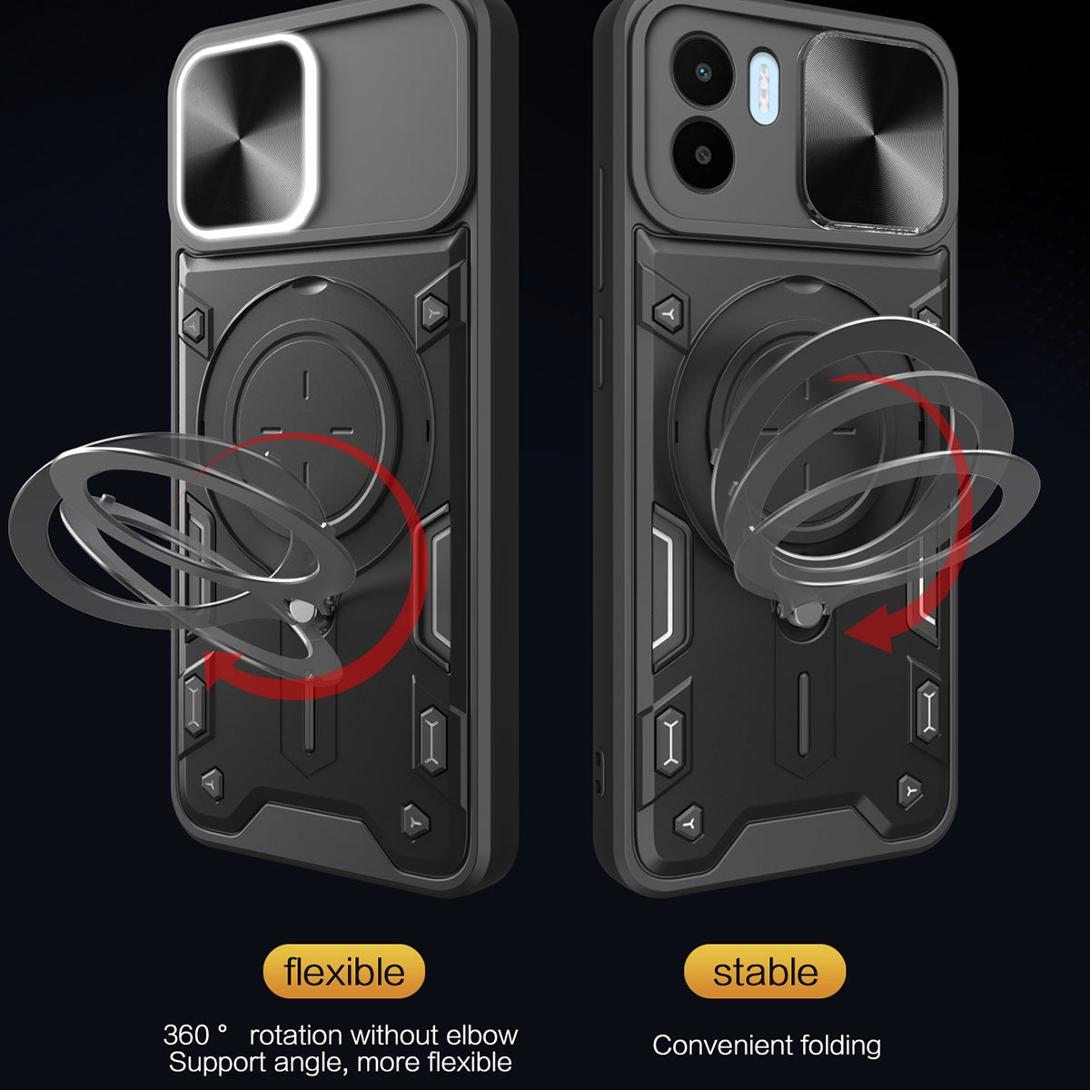 Xiaomi Redmi A1 4G Magnetic Holder CD Texture Sliding Camshield Phone Case, TPU PC Shockproof Cover