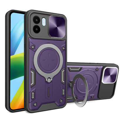 Xiaomi Redmi A1 4G Magnetic Holder CD Texture Sliding Camshield Phone Case, TPU PC Shockproof Cover
