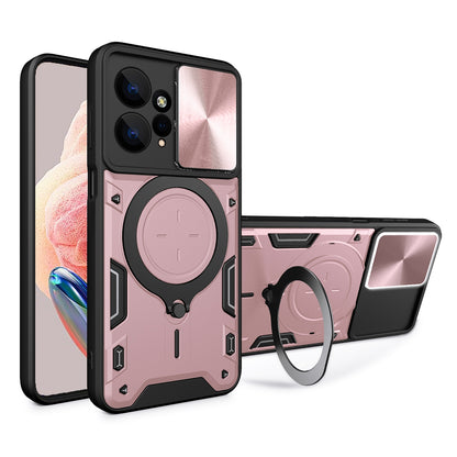 Xiaomi Redmi Note 12 4G Magnetic Holder CD Texture Sliding Camshield Phone Case, TPU PC Shockproof Cover