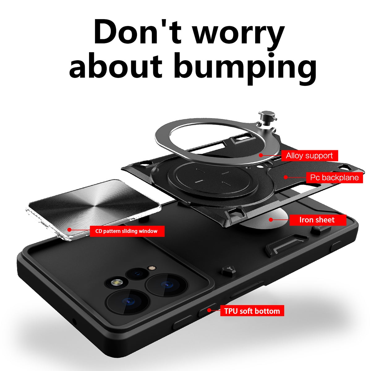 Xiaomi Redmi Note 12 4G Magnetic Holder CD Texture Sliding Camshield Phone Case, TPU PC Shockproof Cover