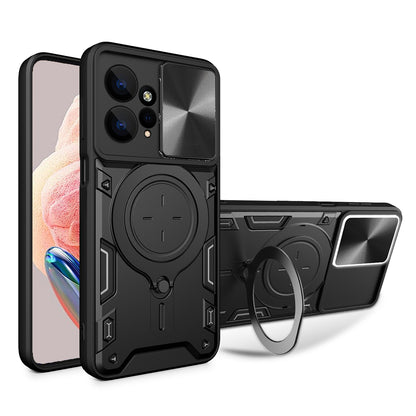 Xiaomi Redmi Note 12 4G Magnetic Holder CD Texture Sliding Camshield Phone Case, TPU PC Shockproof Cover