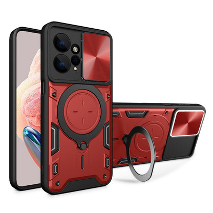Xiaomi Redmi Note 12 4G Magnetic Holder CD Texture Sliding Camshield Phone Case, TPU PC Shockproof Cover
