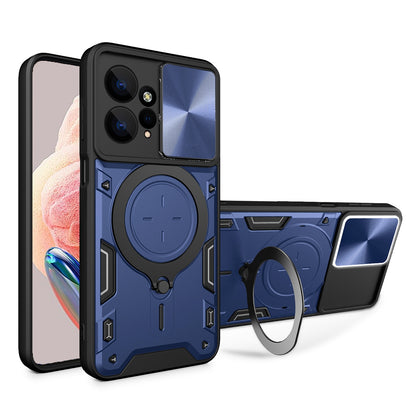 Xiaomi Redmi Note 12 4G Magnetic Holder CD Texture Sliding Camshield Phone Case, TPU PC Shockproof Cover