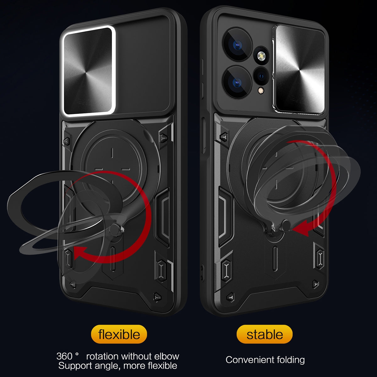 Xiaomi Redmi Note 12 4G Magnetic Holder CD Texture Sliding Camshield Phone Case, TPU PC Shockproof Cover