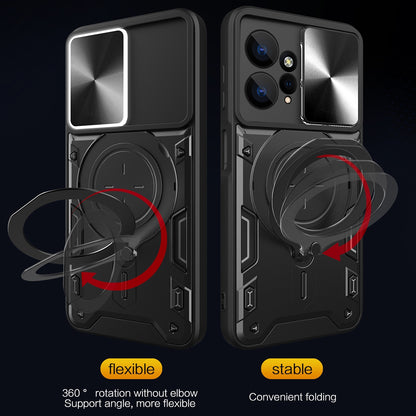 Xiaomi Redmi Note 12 4G Magnetic Holder CD Texture Sliding Camshield Phone Case, TPU PC Shockproof Cover
