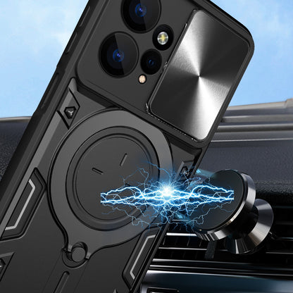 Xiaomi Redmi Note 12 4G Magnetic Holder CD Texture Sliding Camshield Phone Case, TPU PC Shockproof Cover