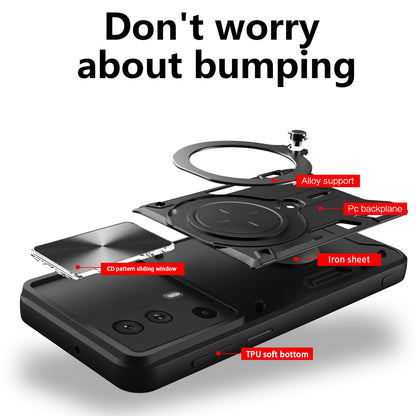 Xiaomi 13 Lite Magnetic Holder CD Texture Sliding Camshield Phone Case, TPU PC Shockproof Cover