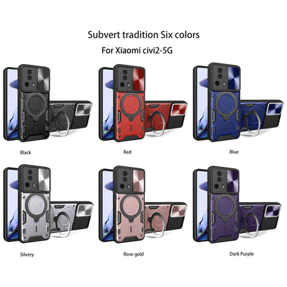 Xiaomi 13 Lite Magnetic Holder CD Texture Sliding Camshield Phone Case, TPU PC Shockproof Cover