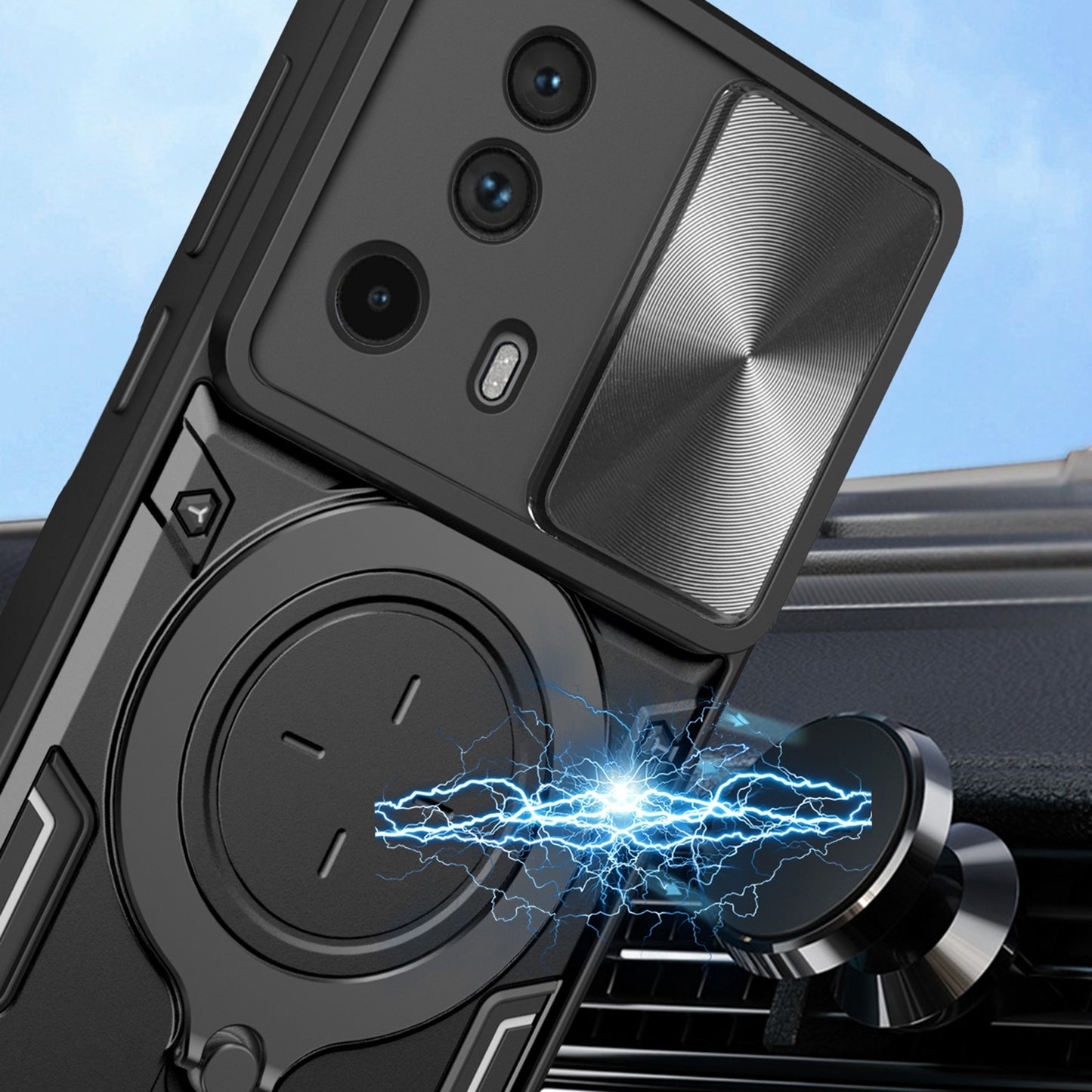 Xiaomi Civi 2 5G Magnetic Holder CD Texture Sliding Camshield Phone Case, TPU PC Shockproof Cover