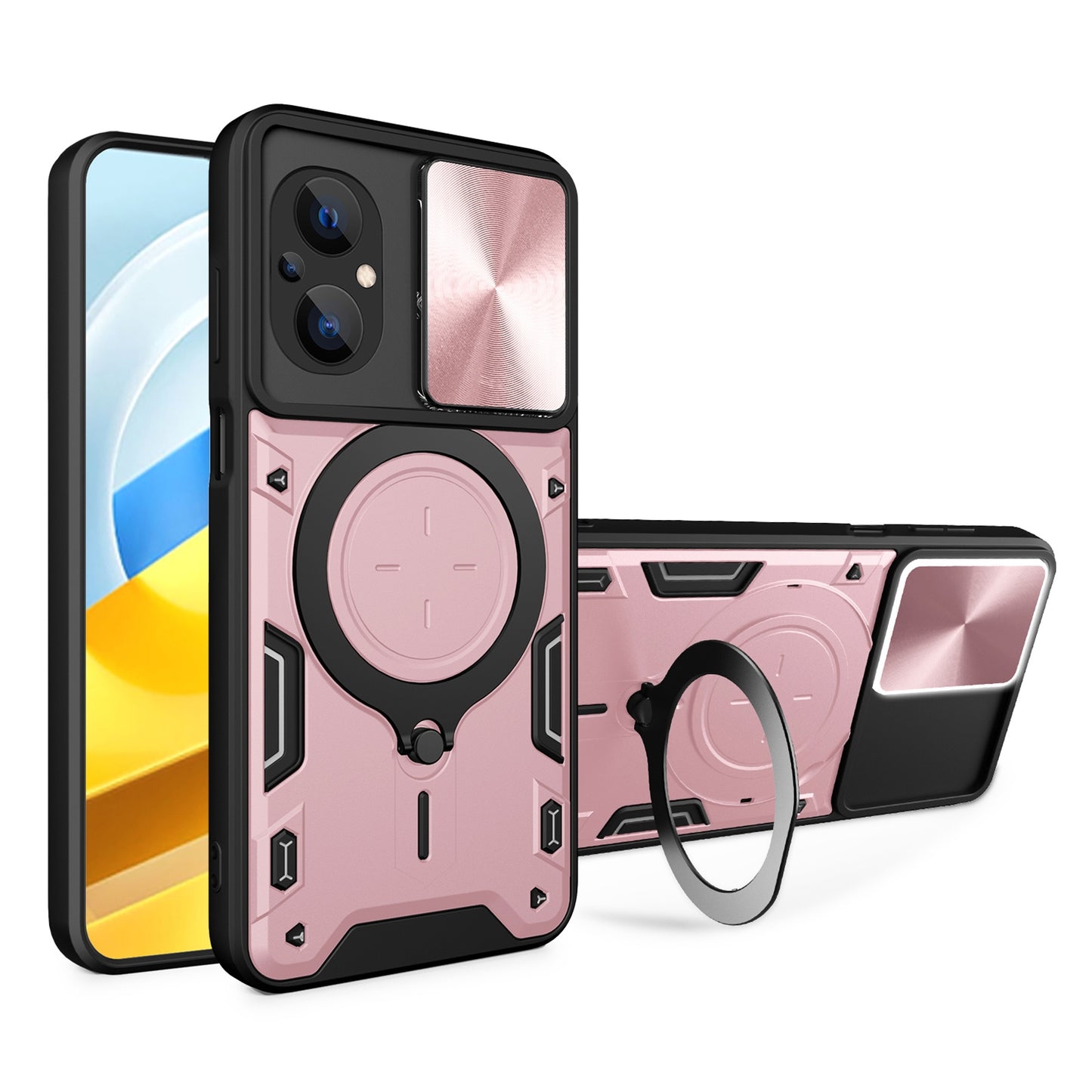 Xiaomi Poco M5 5G Magnetic Holder CD Texture Sliding Camshield Phone Case, TPU PC Shockproof Cover